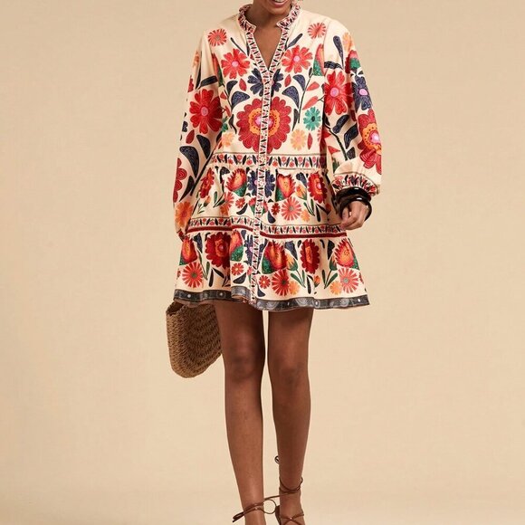 Multicolor Boho Women's Printed Loose Smock Dress - Picture 1 of 6